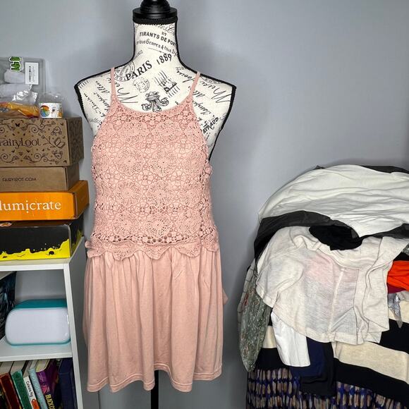 Doe & Rae MEDIUM Keyhole Back Crochet Lined Top Sheer Back Tunic Top Dress - Picture 12 of 12